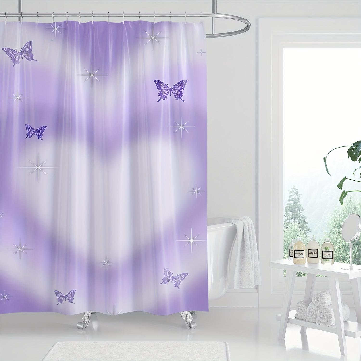 

Purple Heart Butterfly Shower Curtain - Polyester, Machine Washable, Artistic Digital Print, Includes Hooks, Stylish Bath Decor W60H190(CM)-1 Pcs