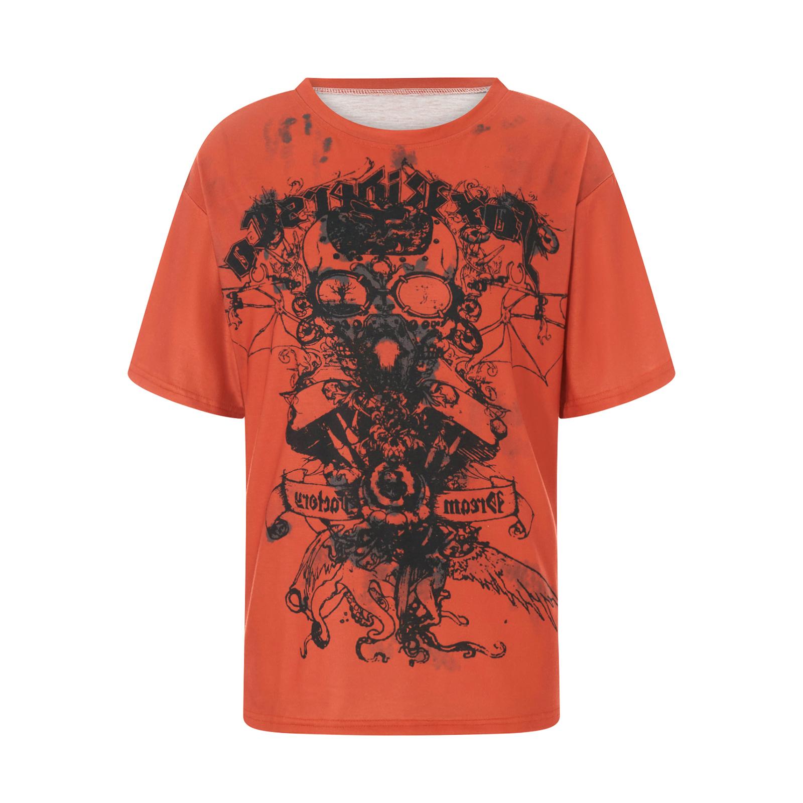 

Женские летние повседневные топы с коротким рукавом и круглым вырезом, свободная футболка со звездами и узорами M красный