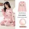 Women's Korean Style Cartoon Long Sleeve Casual Home Set with Chest Pads