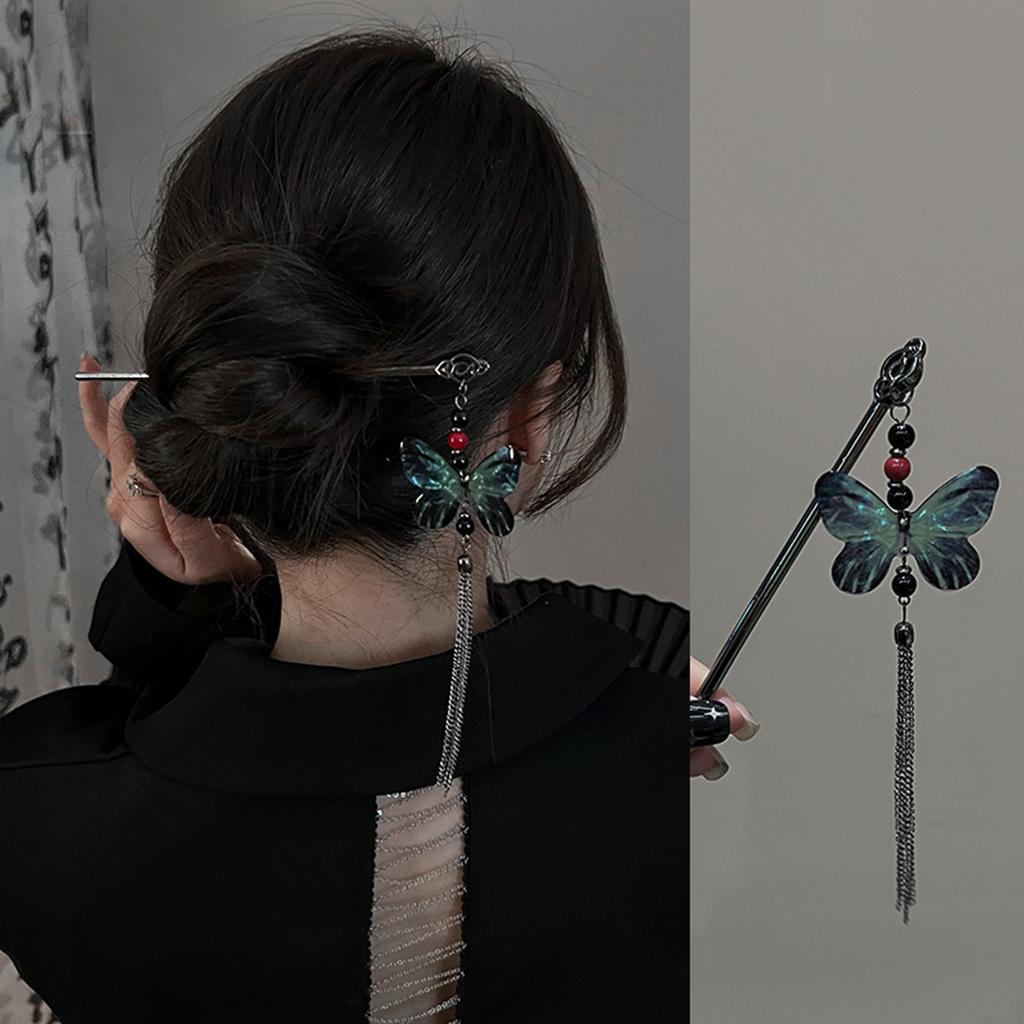 Chinese Court Style Hair Pins With Tassel Alloy Vintage Butterfly Flowers Hair Clip For Women Wedding Hair Jewelry Accessories