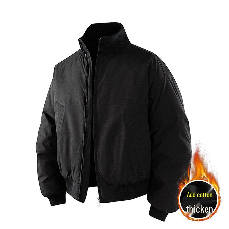 Men's American Style Cotton Flight Jacket: Thickened Autumn/Winter Warm Stand Collar Baseball Outerwear