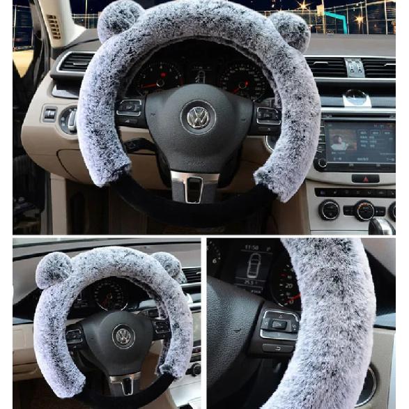 Plush Winter Steering Wheel Cover Set - Faux Fur Handbrake & Gear Knob Covers for Warm Driving