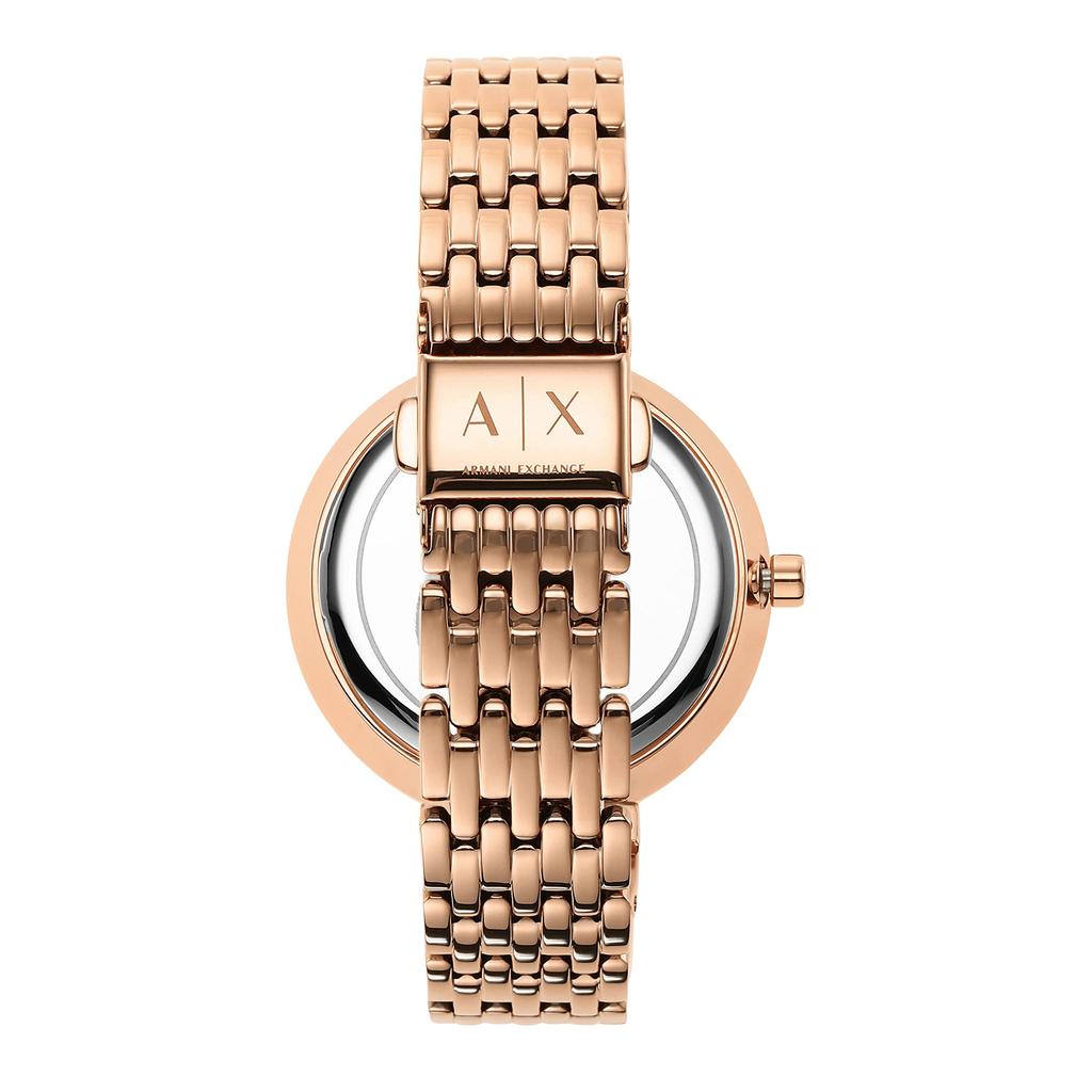 Armani Exchange Three Hand Rose Gold Tone Stainless Steel Watch
