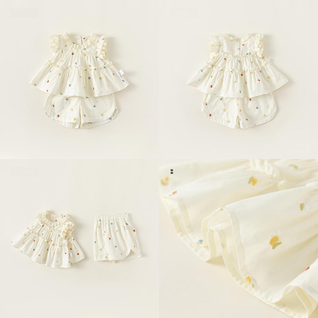 Girl Summer Dress Set With Cotton Fabric And Lace Detail For Toddler Girls 3 To 8 Years