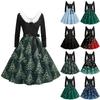 Robes décontractées à col en V pour femmes, coupe ajustée, imprimées de Noël, à manches longues, col pour cheveux