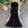 High-end celebrity elegant and sexy single-breasted crew neck dress women's new texture knitted hollow fishtail dress