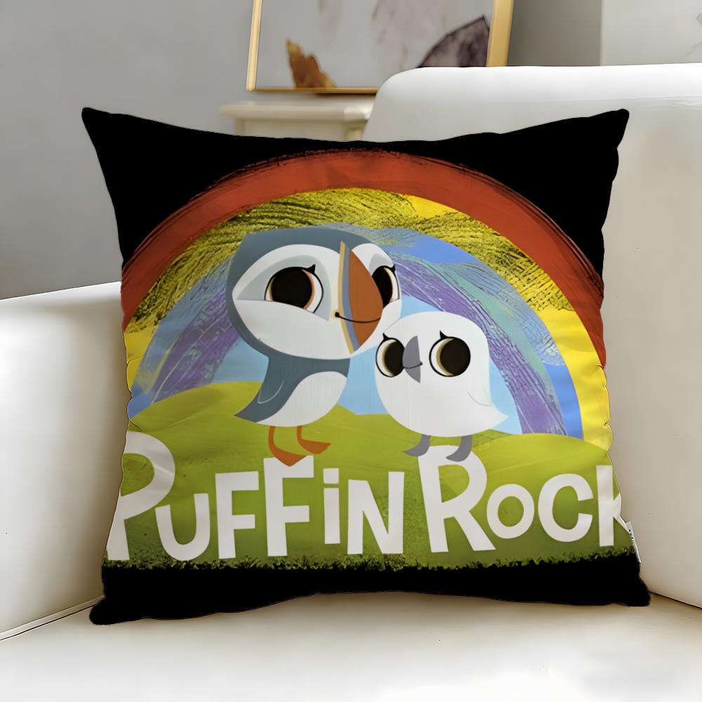 classic cartoon Puffin Rock Cushion Cover Soft  EasyWash Pillow Case  Versatile for Couch Bed Travel and Office