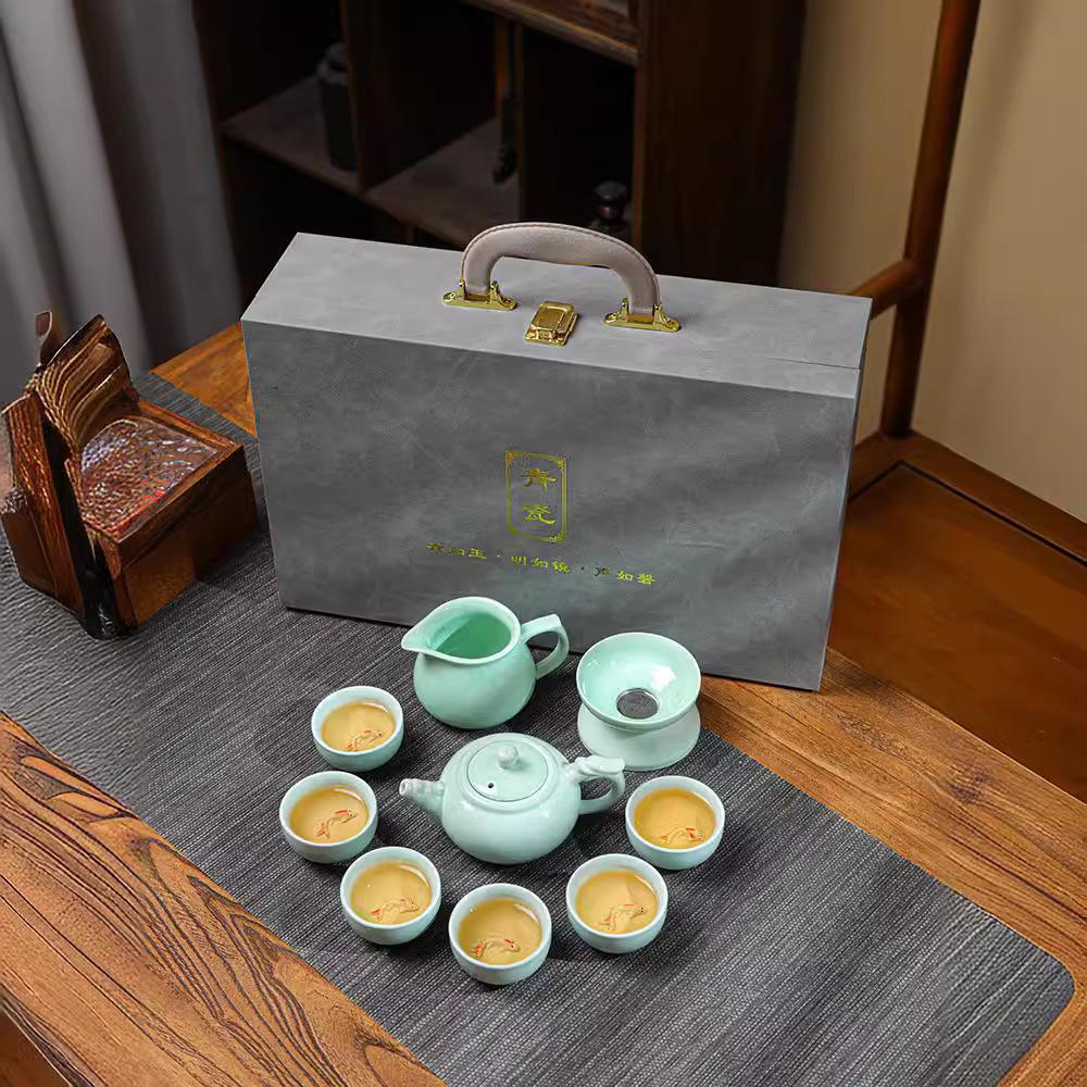 Celadon Kung Fu Tea Set Home Business Event Souvenir Portable Tea Set With Gift Box