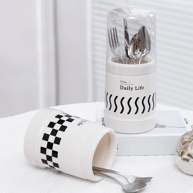 Seau à baguettes anti-poussière Porte-ustensiles avec drainage Organisateur pour baguettes, cuillères et fourchettes
