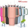 1Pc Insulated Reusable Double Wall Tumbler with Handle and Straw Lid, Stainless Steel Water Bottle, Travel Mug, 40 OZ