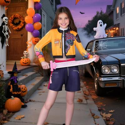 Demon Hunter Cosplay Jacket for Teens Zippered Baseball Jacket Bomber Coat Printed Fall Winter Costume for Role-Play Daily Wear