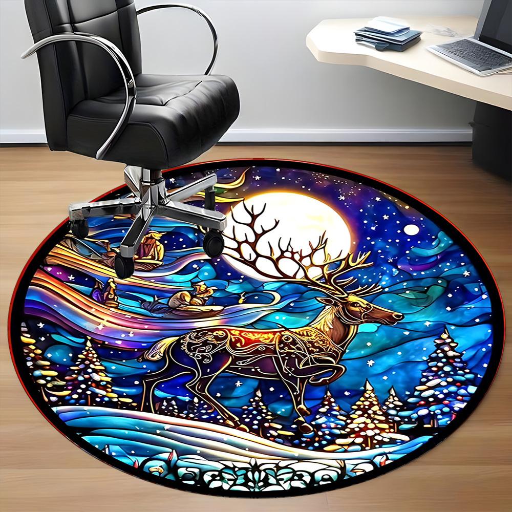 1pc Winter Wonderland Chair Carpet for Office, Round Polyester Mat, Indoor Decor for Office, Easycare Fabric, Washable Non-slip Area Carpet