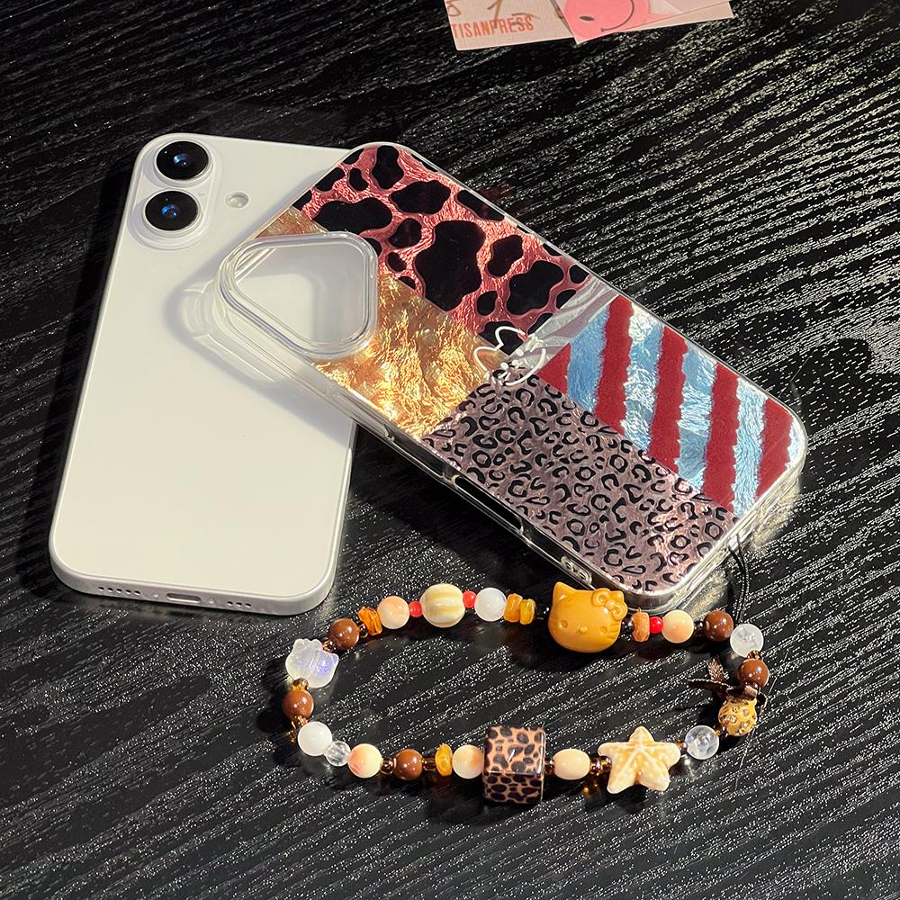 Bracelet Chain Painted Phone Case For iPhone 16 11 12 13 14 for 12 14 16 Pro 14 16 Pro Max Cute Pattern Hard Cover With Lanyard