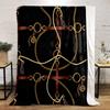 Golden Chains and Leather Straps Pattern Patterned Flannel Blanket Perfect for the Bedroom Living Room, Sofa, or a Little Nap