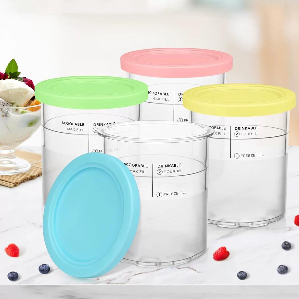 4 Stück Ninja Creami Deluxe 11 in 1 Familiengröße Pints, Deckel 24oz NC500/NC501 Behälter für alle gefrorenen Lebensmittel, Spülmaschinenfest, BPA-frei