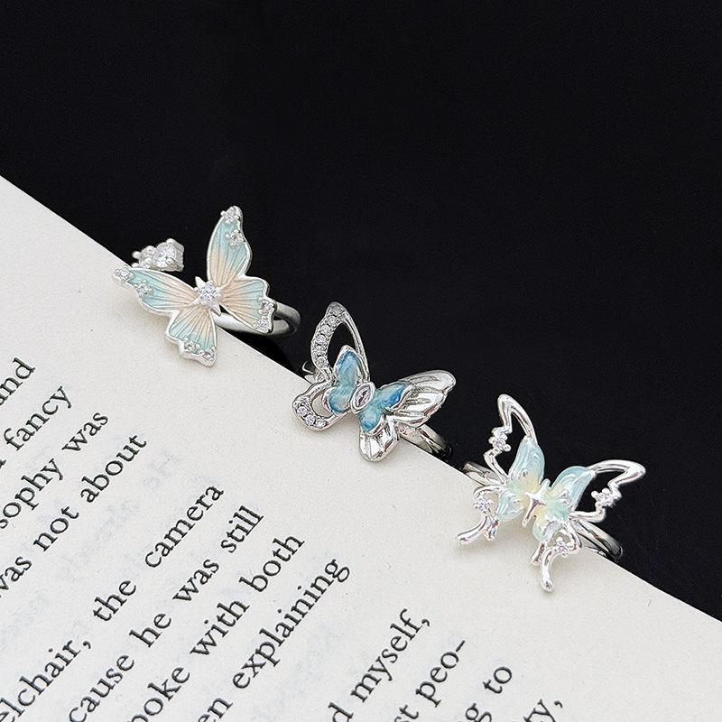 Mädchen Traum Dreidimensionale Schmetterling Farbverlauf Blau und Weiß Emaille Farbe Zir*****Stift Ring Nische Design Stapelring