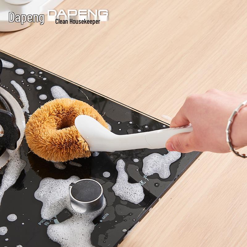 Coconut Palm Long Handle Dish Brush – Non-stick, Non-damaging, Oil-Removing Kitchen Tool 3383 Non-stick Oil Palm Brush