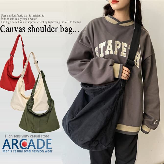 Arcade Canvas Shoulder Bag, Unisex, Large Capacity, Crossbody, Ivory