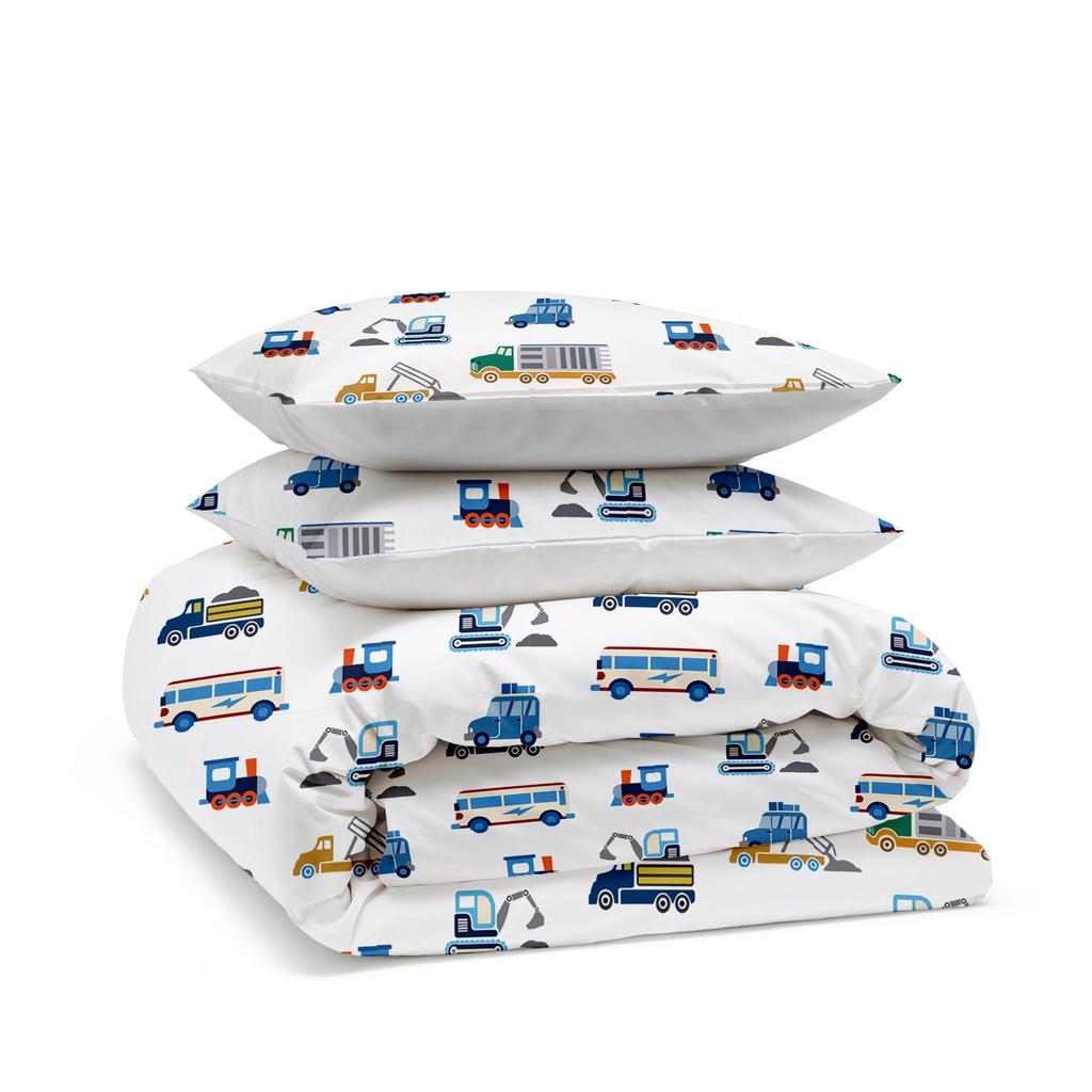 Busy Cars 100% Cotton Duvet Cover Set: Boys Vehicle Bedding, Soft Touch Twin size to Queen size
