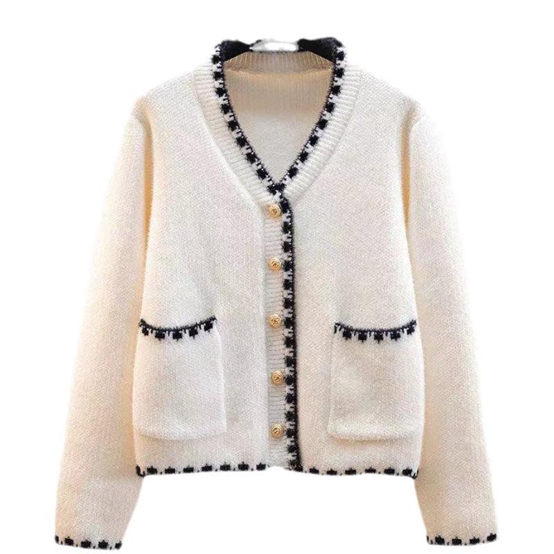 Fall Winter Chenille Faux Mink Cardigan Women's Small Fragrance Style V-neck Soft Warm Knitted Jacket Comfortable Versatile Fashion Wear