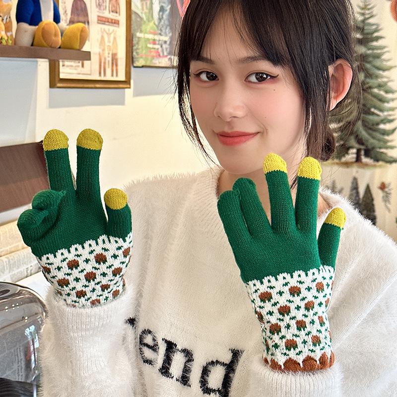 Luochi Knitting Fingerless Wool Gloves – Cute, Warm, Windproof Touchscreen Gloves for Cycling in Autumn/Winter