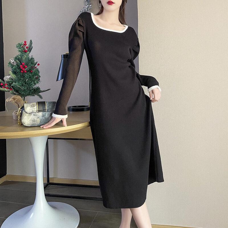 

IMAGINEX Women s Urban Casual Warm Knitted Mid-Length Long Sleeve Dress One Size
