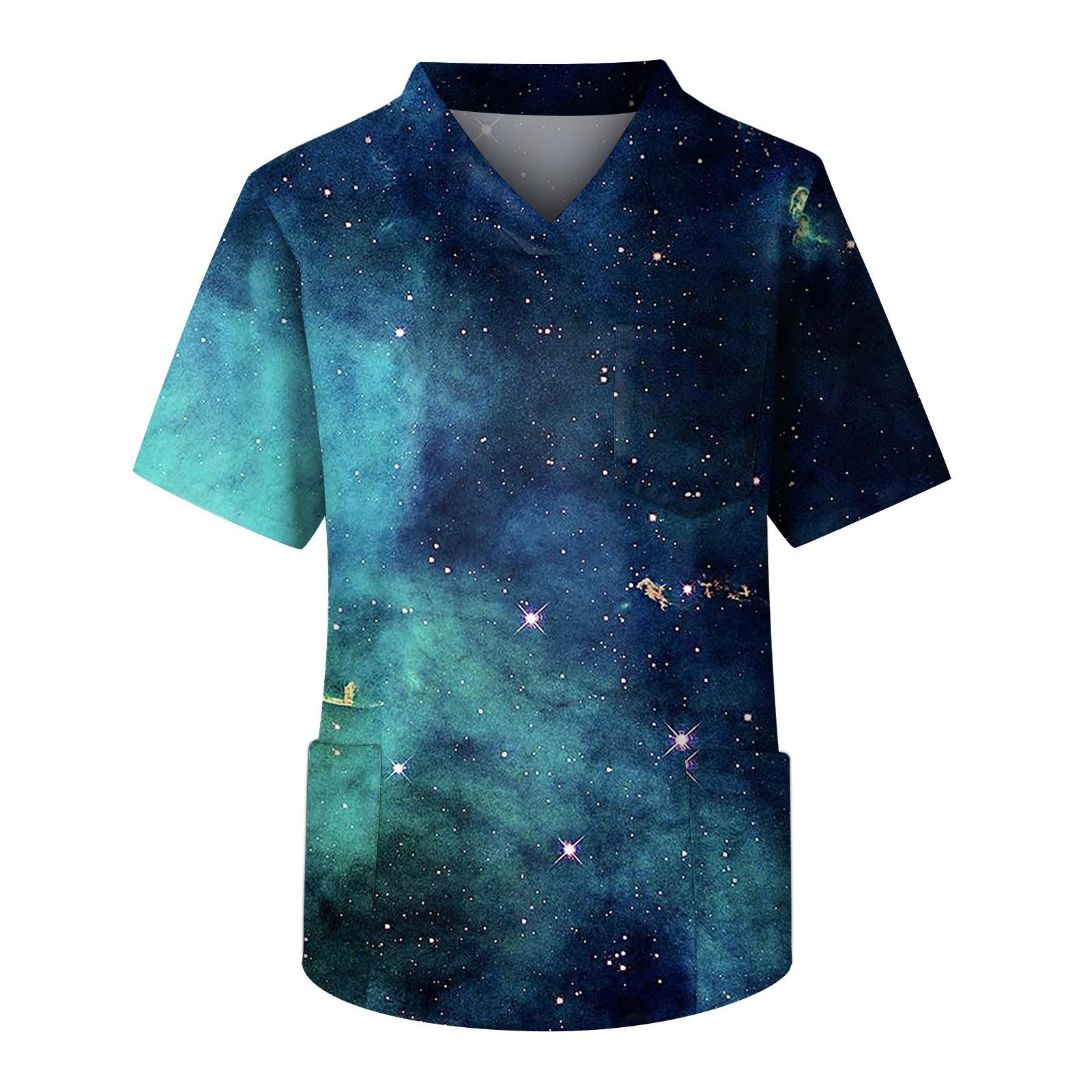 Мужской рабочий топ с короткими рукавами и V-образным вырезом со звездами и нагрудным карманом XXL 1960₽