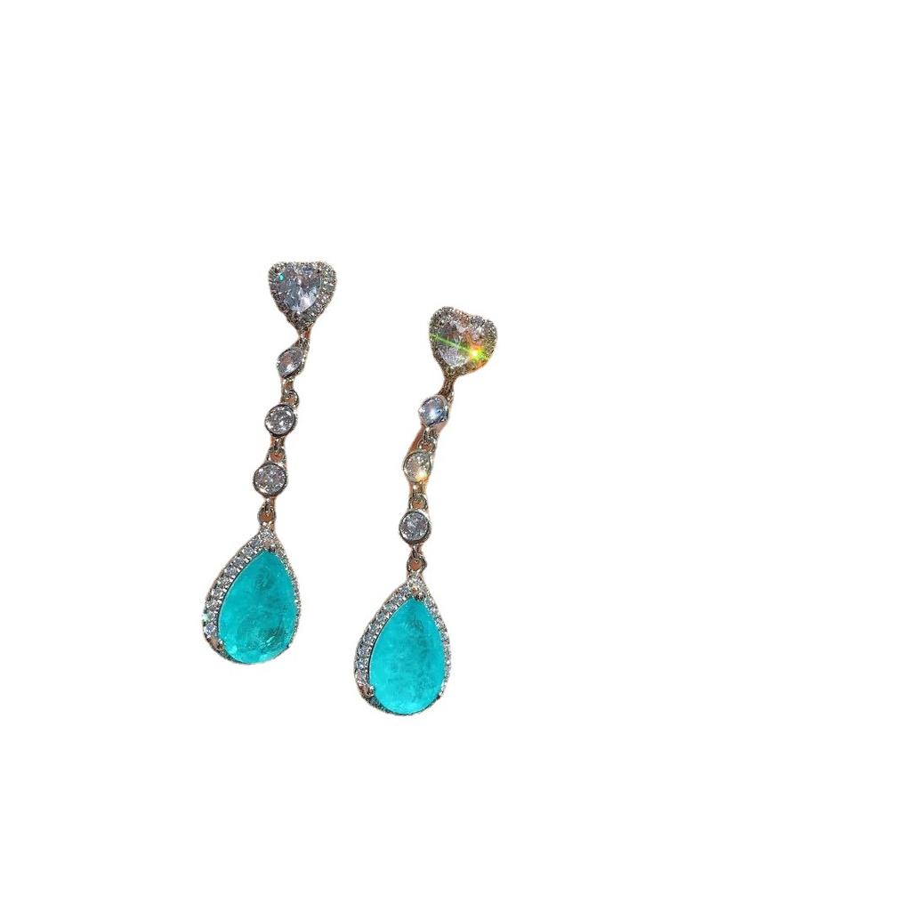 Jewelry Retro Jewelry Diamond Simulation Treasure Stud Earrings Pendant Two-Piece Paraiba Earrings