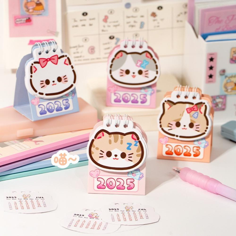 Coil Planner Mini Desk Calendar Cartoon Cat 2025 Coil Calendar Portable Desktop Calendar  Office