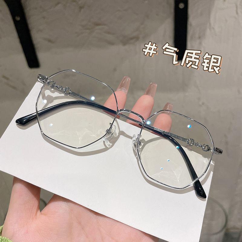 

Women S Anti-Blue Light No Degree Flat Glasses Trendy Fashion High Sense Metal Frame Myopia Glasses Frame Glasses empty frame [no lining]