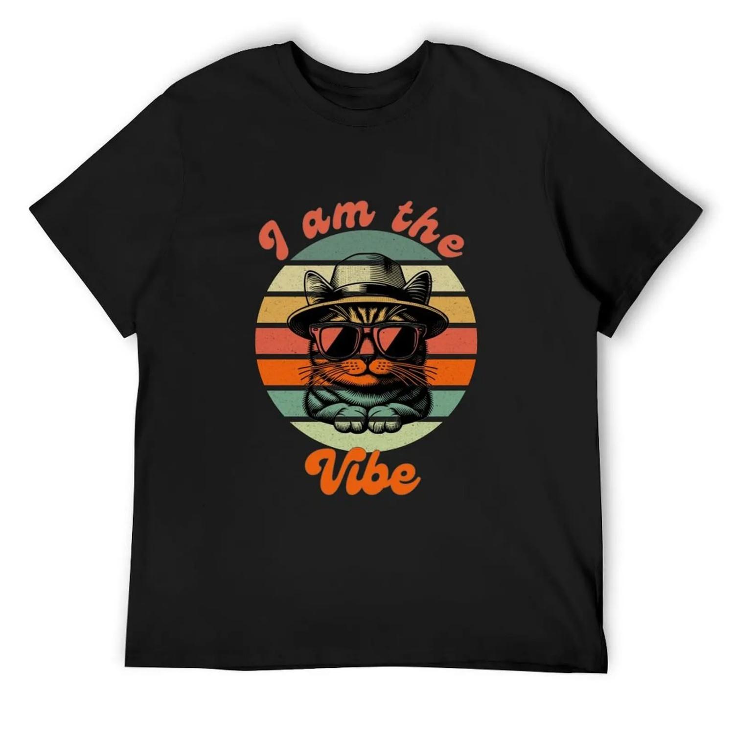 I Am The Vibe - a Happy Cool Cat in Sunglasses Retro Sunset T-Shirt for a boy graphics men clothings S