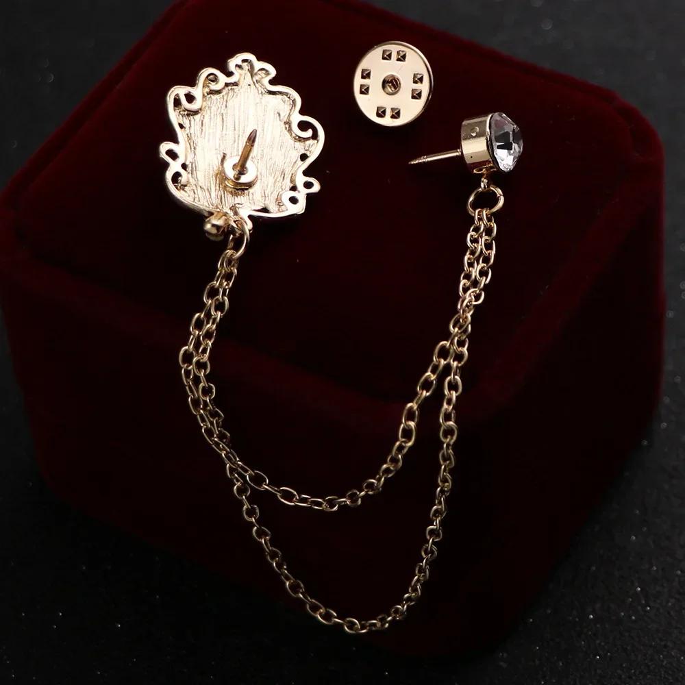 i-Remiel Fashion New Crystal Tassel Chain Brooches Personality Suit Badge Dress Corsage Brooch Jewelry Luxury Men Accessories