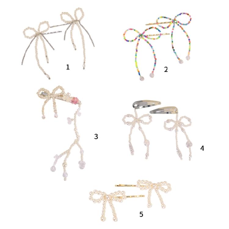 Imitation Pearls Bead Bowknot Hairpin Stylish Barrette Accessory for Women Girls