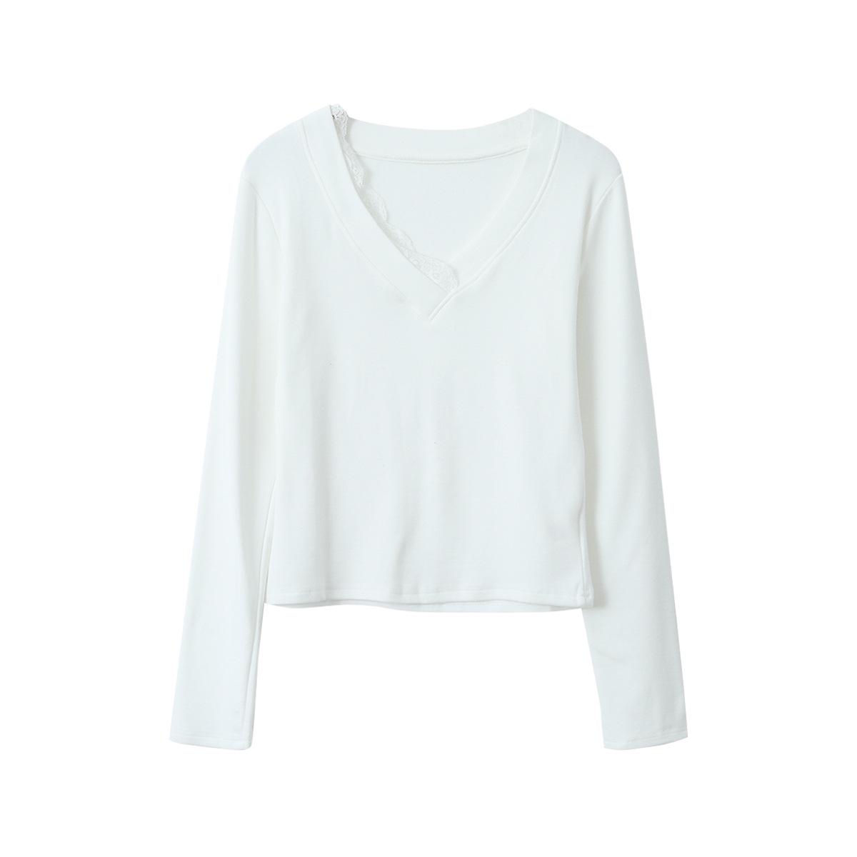 

Ou Fan Lace-Trim V-Neck Slim-Fit Long-Sleeve T-Shirt, 2026 Design One Size