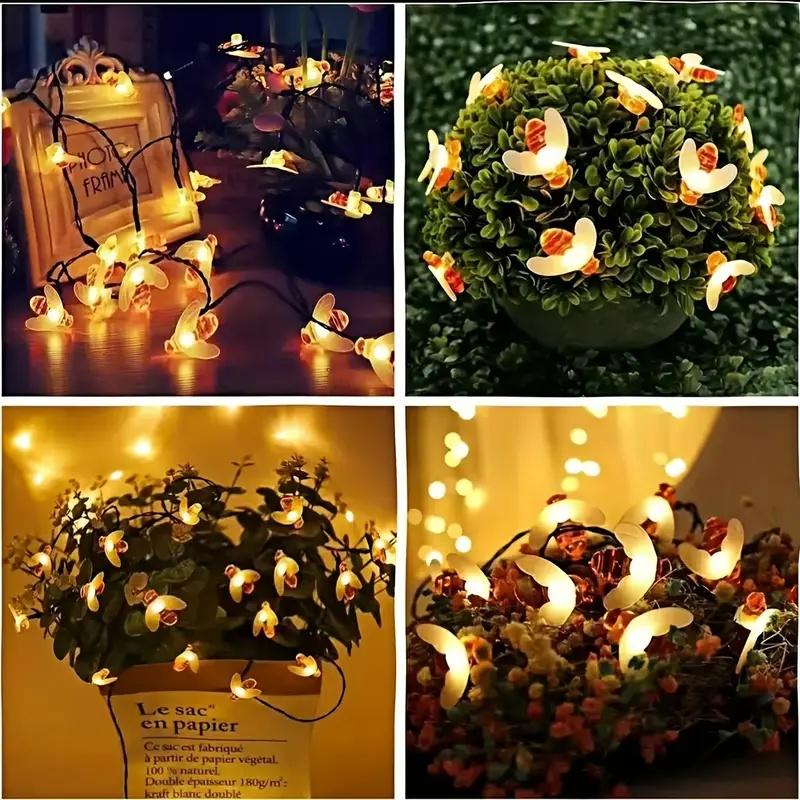 Solar-Powered 8Mode LED Bee String Lights Cute Honeybee Fairy Lamp for Outdoor Garden Decor Lighting Christmas Wedding Party