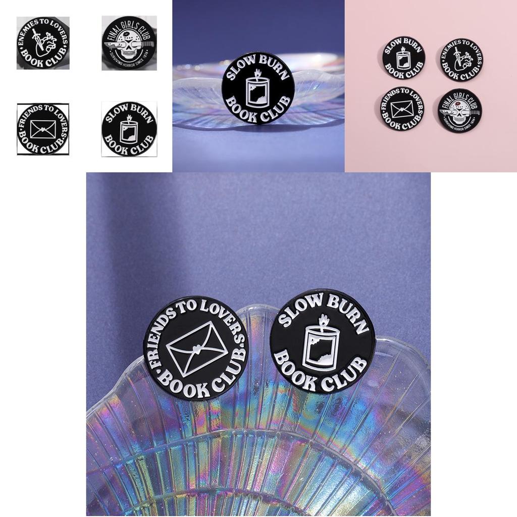 Creative Black Round Badge Unique Letter Design Punk Style Brooch Pin For Fashion Lovers