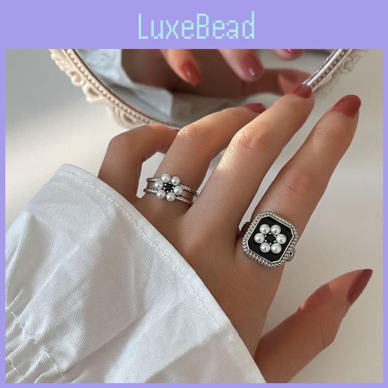 Elegant 925 Silver Ring For Women Retro Open Adjustable Pearl Fashion Statement Jewelry