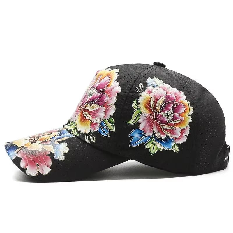 Summer quick-drying baseball cap, floral sun hats for men and women, Chinese-style printed floral sun hats, outdoor hats
