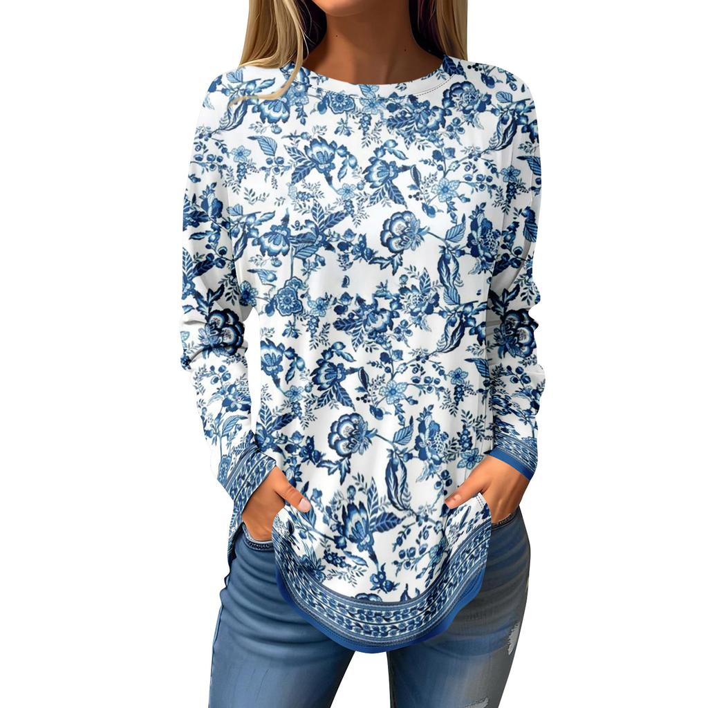 Magliette da Donna Autunno Casual Manica Lunga Felpa Stampa Natalizia Top Pullover