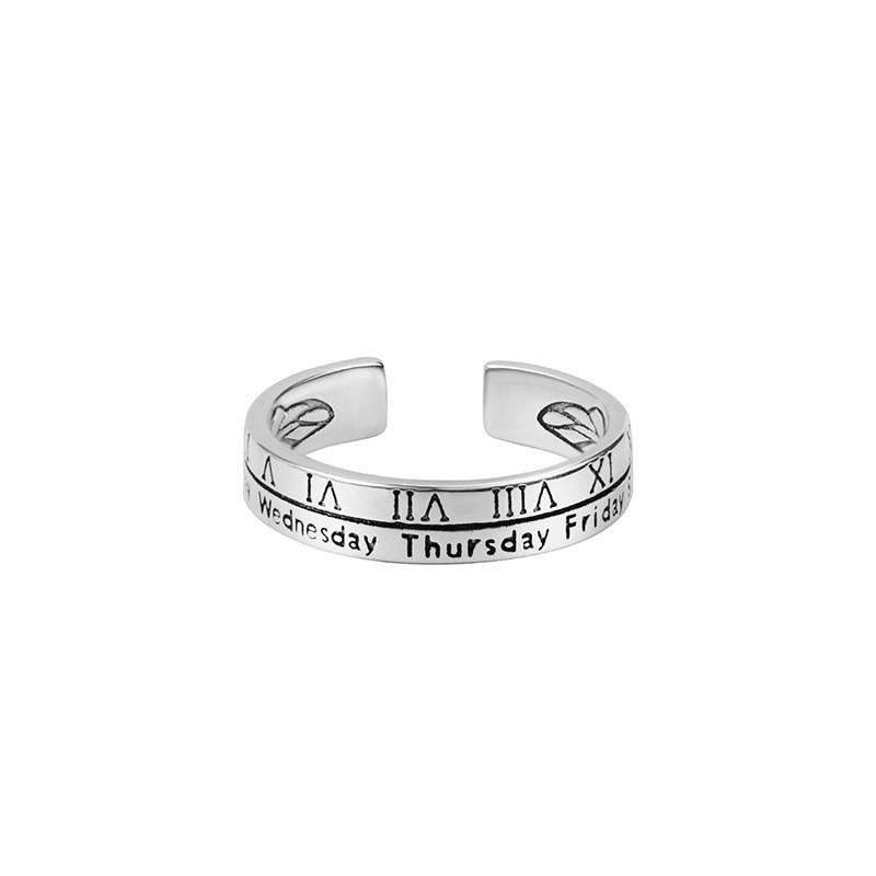 Elegant S925 Pure Silver Roman Numeral Ring Adjustable Open Finger Ring For Women