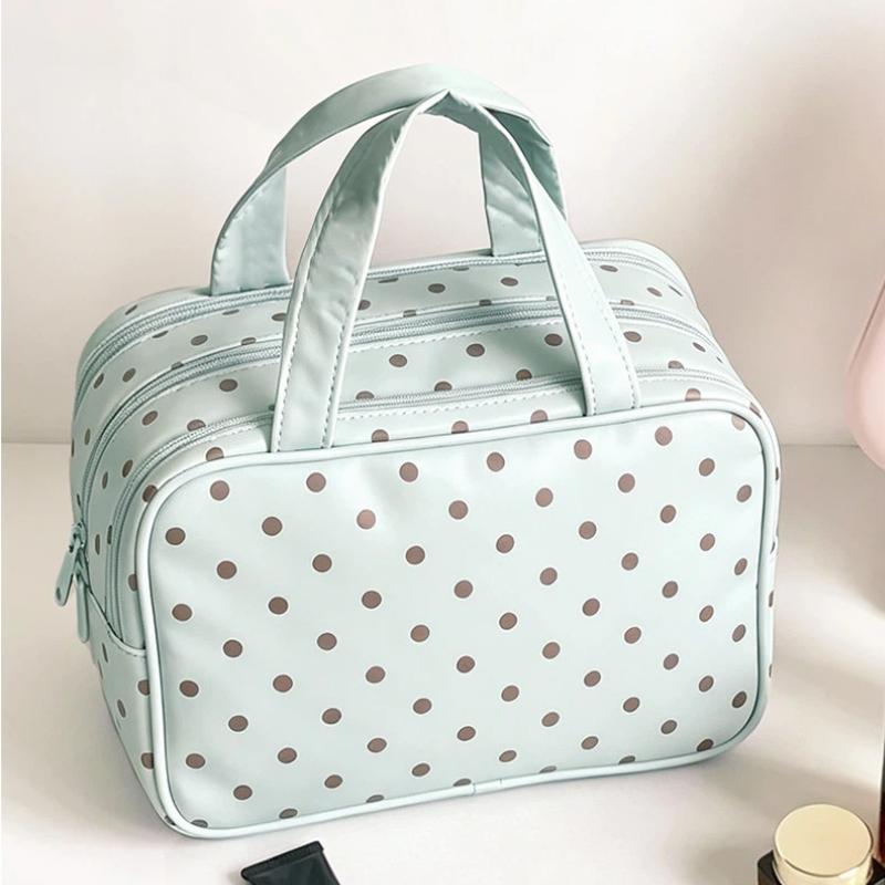 Large Capacity Polka Dot Cosmetic Bag Waterproof Portable Travel Toiletry Organizer for Girls Daily Makeup