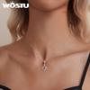 WOSTU 925 Silver Pink Heart Charms Lover Couple Wedding Pendant Opal Beads Fit for Bracelet DIY Valentine Gift