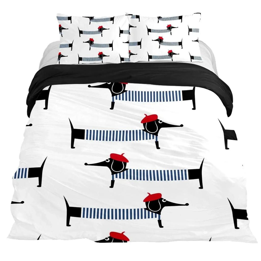 Dachshund Duvet Cover Collection Cartoon Style Dachshunds King Size Bedding Collection For Dog Lovers Kids Teens 23Pcs Twin Comforter Cover