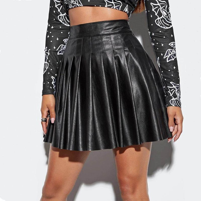 Pu Pleated Skirt European and American Style Plus Size Short Skirt Women's Skirt 2024 New Cross-Border Ins Style