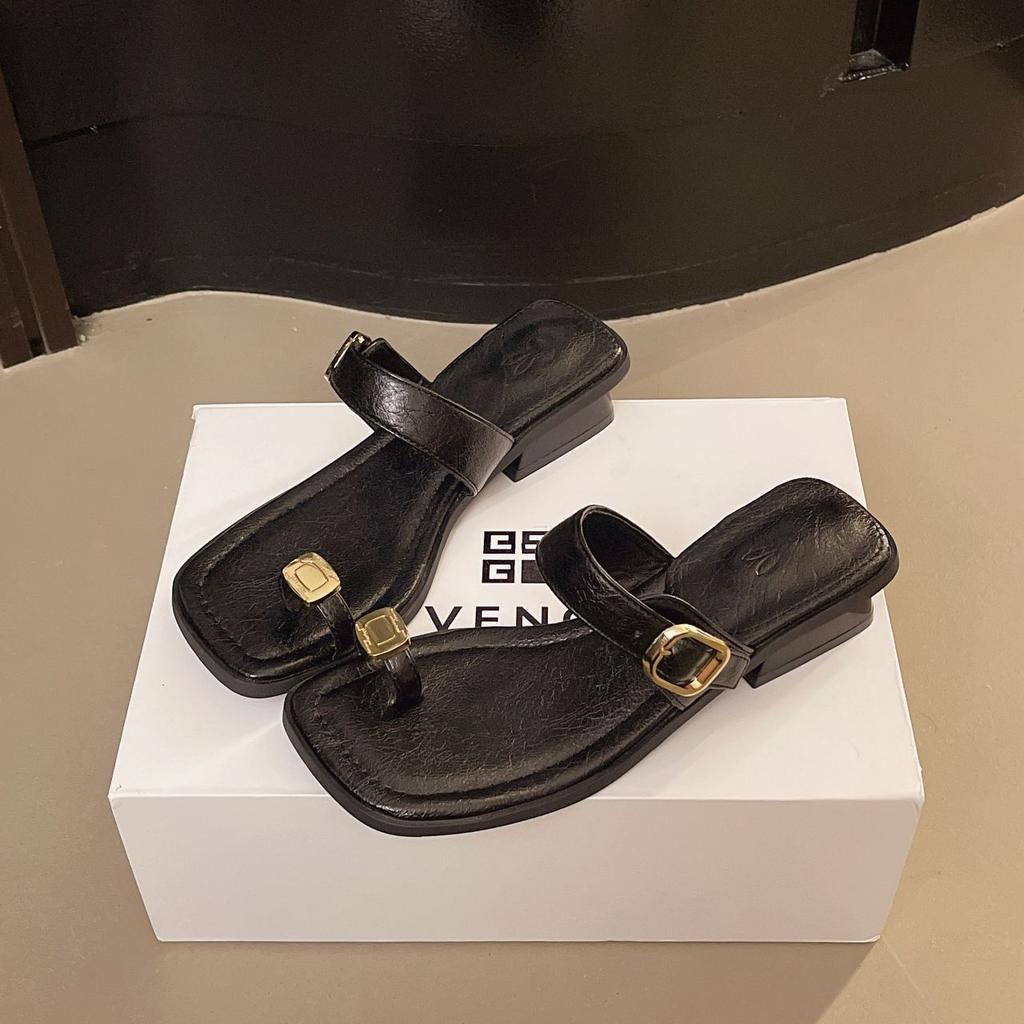 2025 new summer popular word with toe simple sandals women fashion wear versatile medium heel cool slippers women