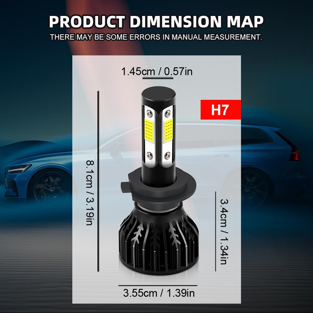 

roadsun 2pcs Upgraded Bright Lamps H7 Headlights 29000LM 6000K White 4-Sided COB Bright Chip Plug-N-Play H7