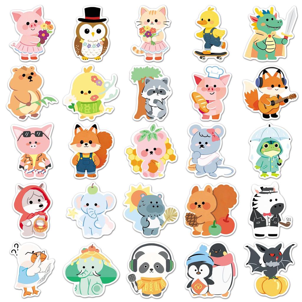 50 Hand-drawn Q Version Graffiti Animal Stickers for Bullet Journal DIY Decoration