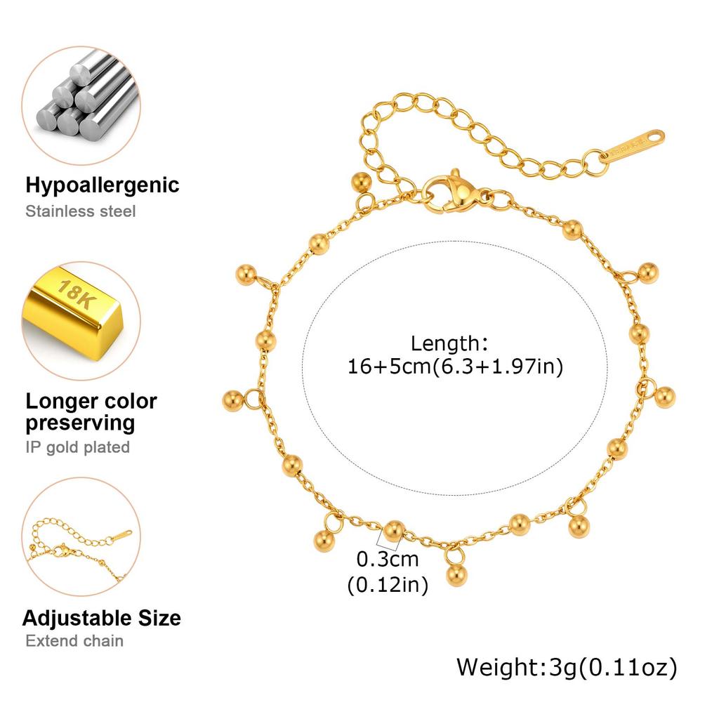 Dainty Gold Color Round Ball Bracelet for Women Stainless Steel Non-fading Beads Chain Bracelets Fashion Jewelry Accessories
