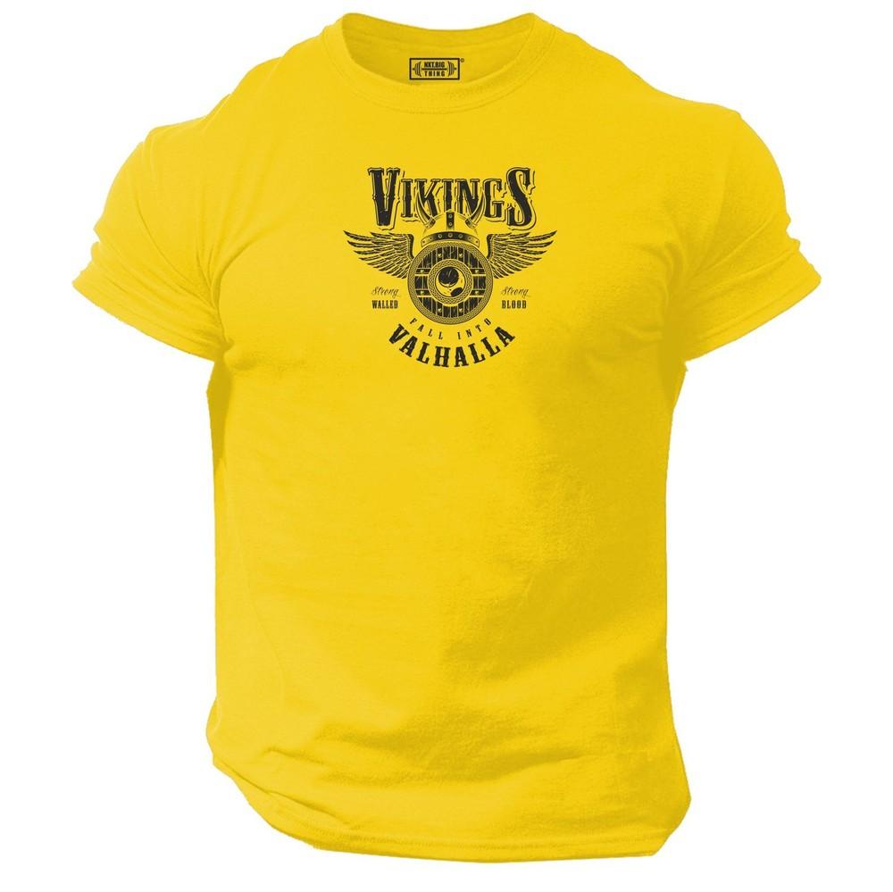 Fall Into Valhalla T Shirt Gym Clothing Bodybuilding Vikings Helmet Angels Top