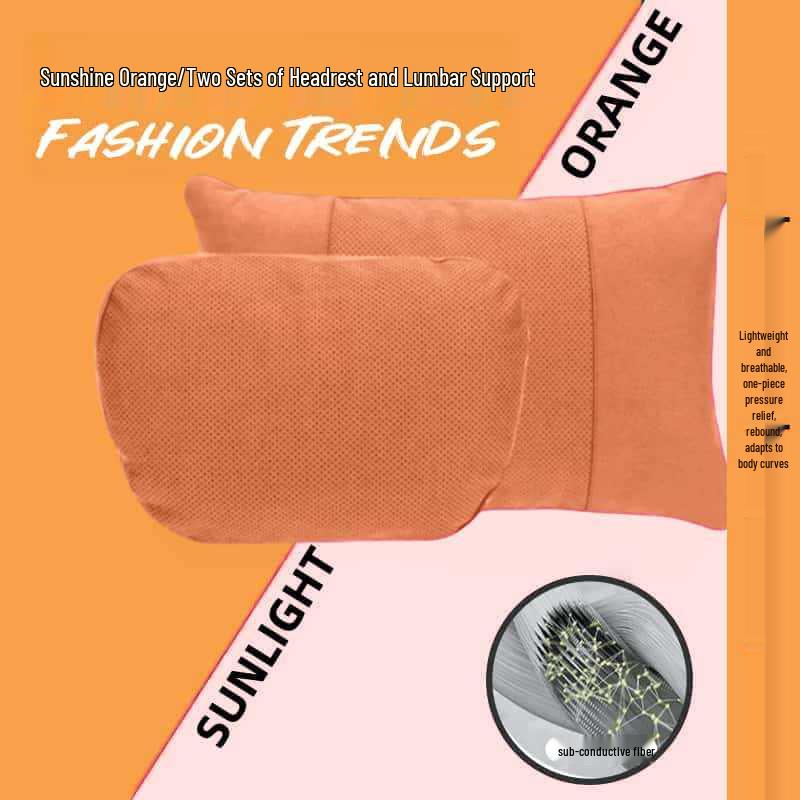 Adjustable Car Headrest & Lumbar Support - Breathable Suede, Perforated, Universal Neck Protection for Sedan Seats